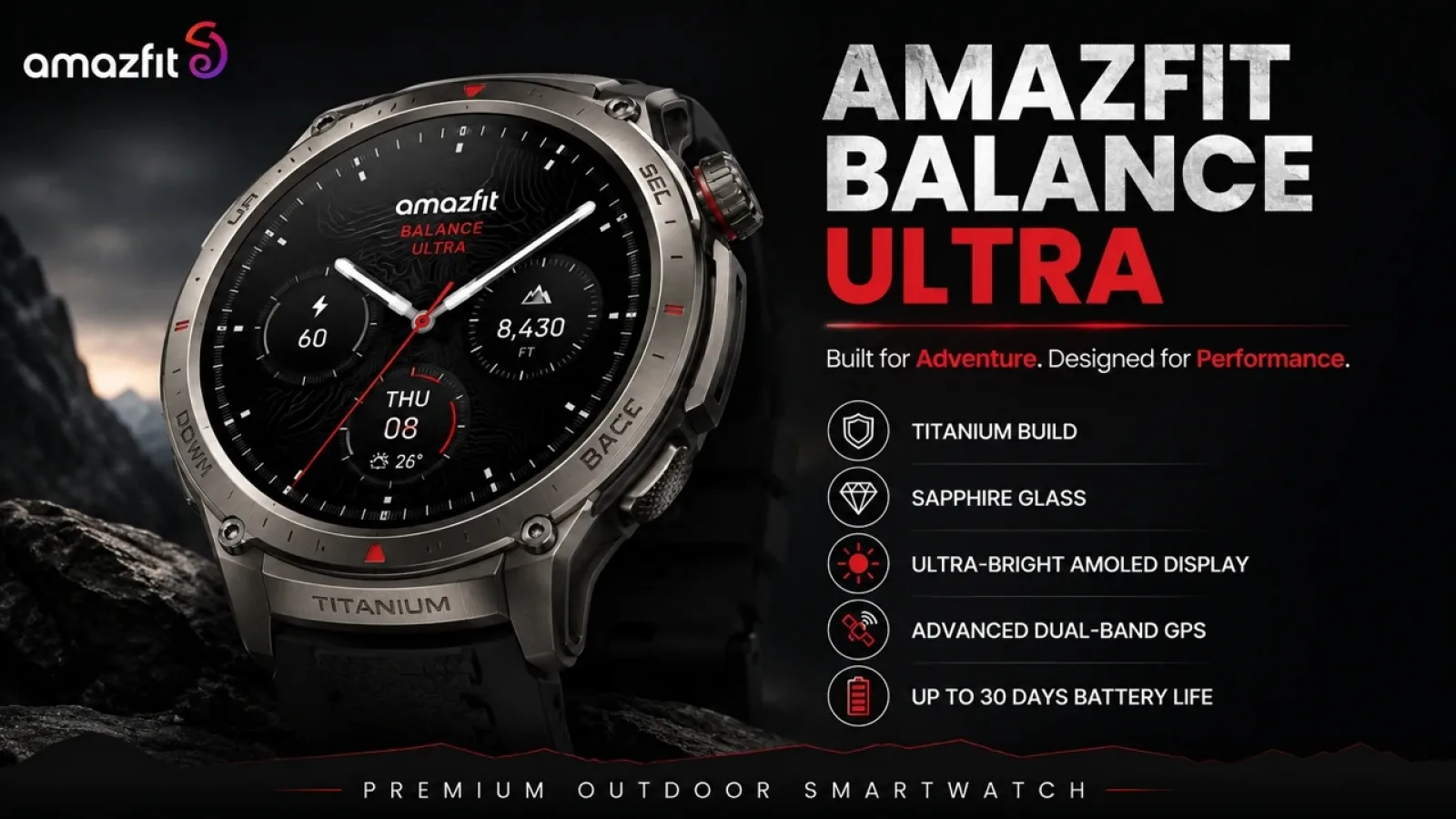 Amazfit are un nou smartwatch de top! Balance Ultra vine cu carcasă din titan, sticlă safir și autonomie de până la 30 de zile