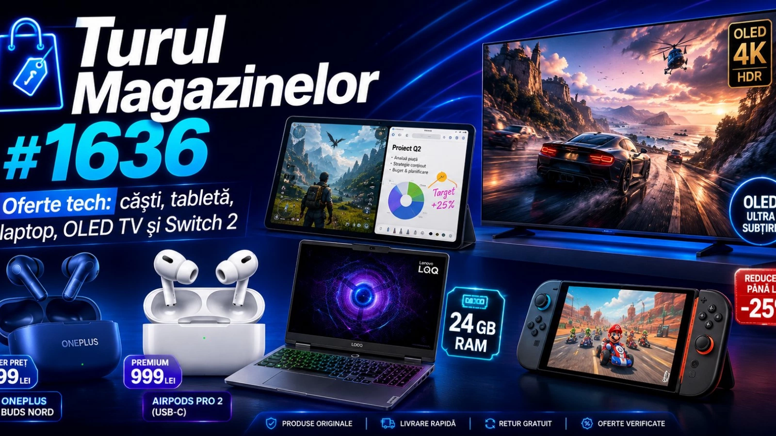 Turul Magazinelor #1636: Căști de 100 de lei, reducere la AirPods Pro, laptop cu 24 GB RAM la discount