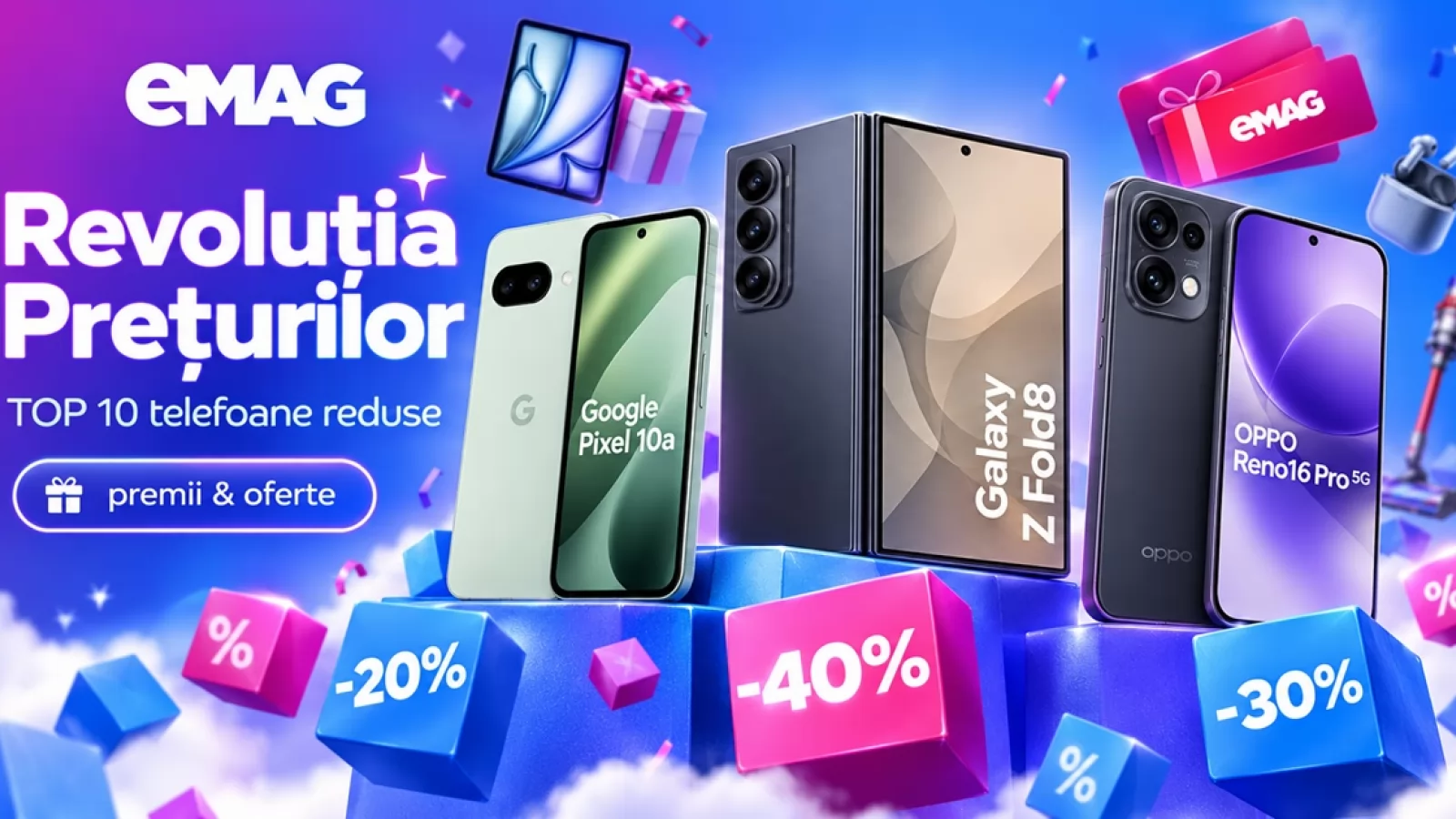 Revoluția Prețurilor la eMAG: premii, oferte și TOP 10 telefoane reduse, de la modele accesibile la cele mai noi flagship-uri