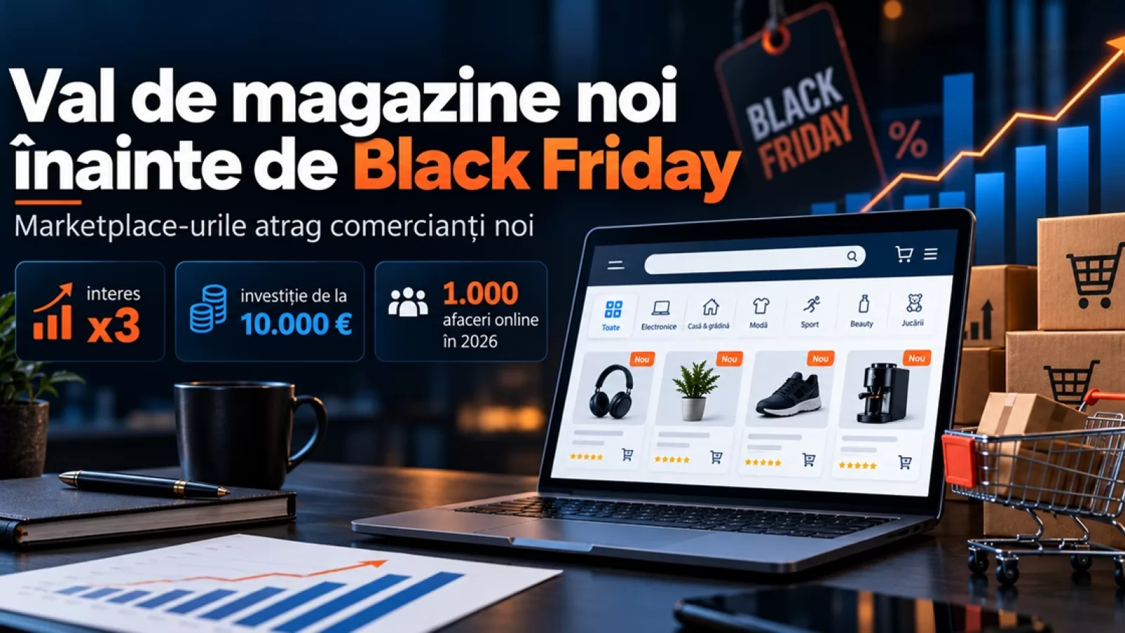 Nu doar cumpărătorii așteaptă Black Friday pe 6 noiembrie! Interesul pentru magazine online s-a triplat, iar eMAG și Trendyol atrag noi comercianți
