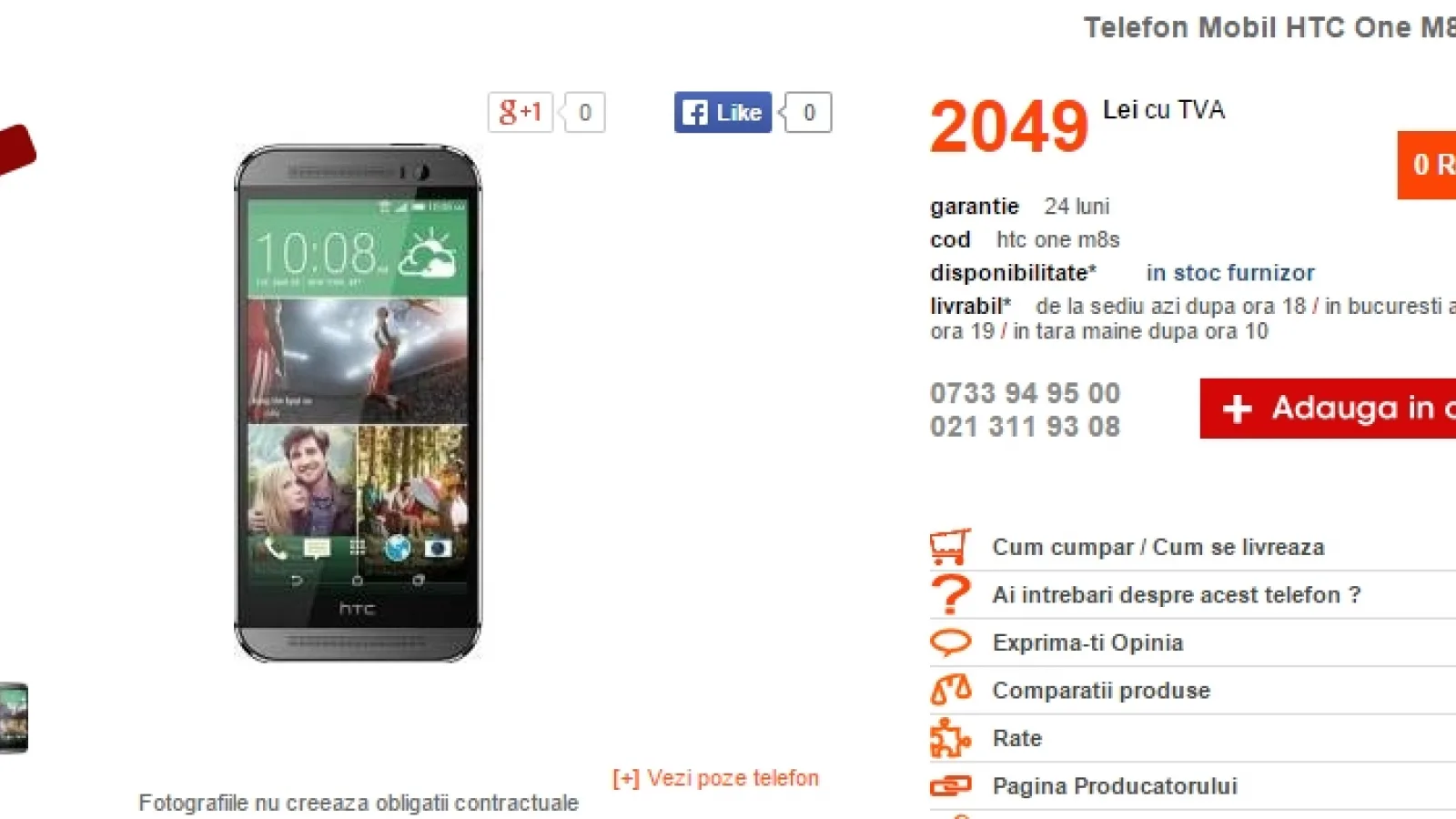 HTC One M8s sosește la CEL.ro pentru suma de 2.049 lei