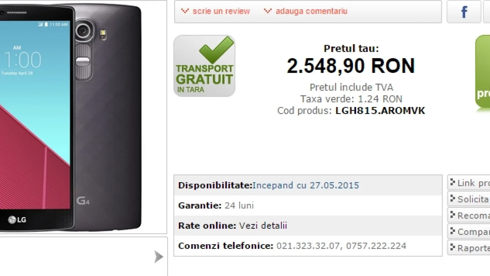 LG G4 ajunge și la MarketOnline.ro cu prețuri ce pornesc de la 2.548 lei