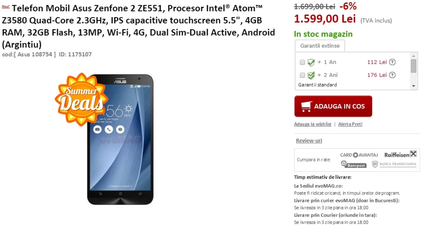 Summer Deals: Asus ZenFone 2 (4 GB RAM) costă 1.599 lei la evoMAG.ro