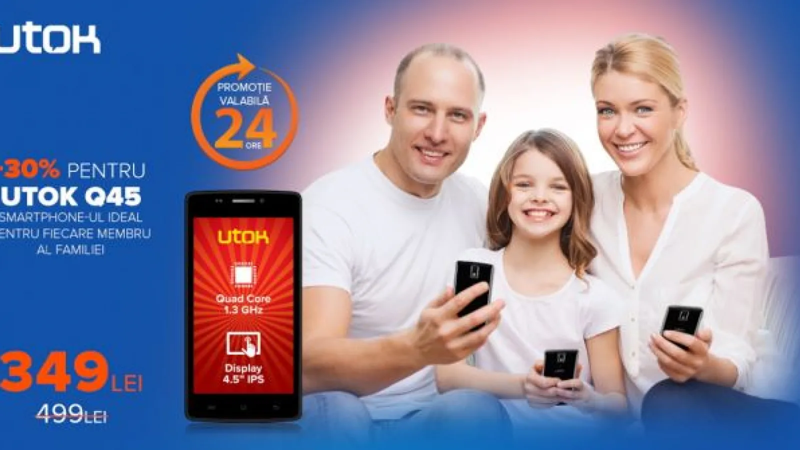 UTOK Q45, smartphone-ul quad-core cu display IPS este disponibil la un preț de doar 349 lei pentru 24 ore!