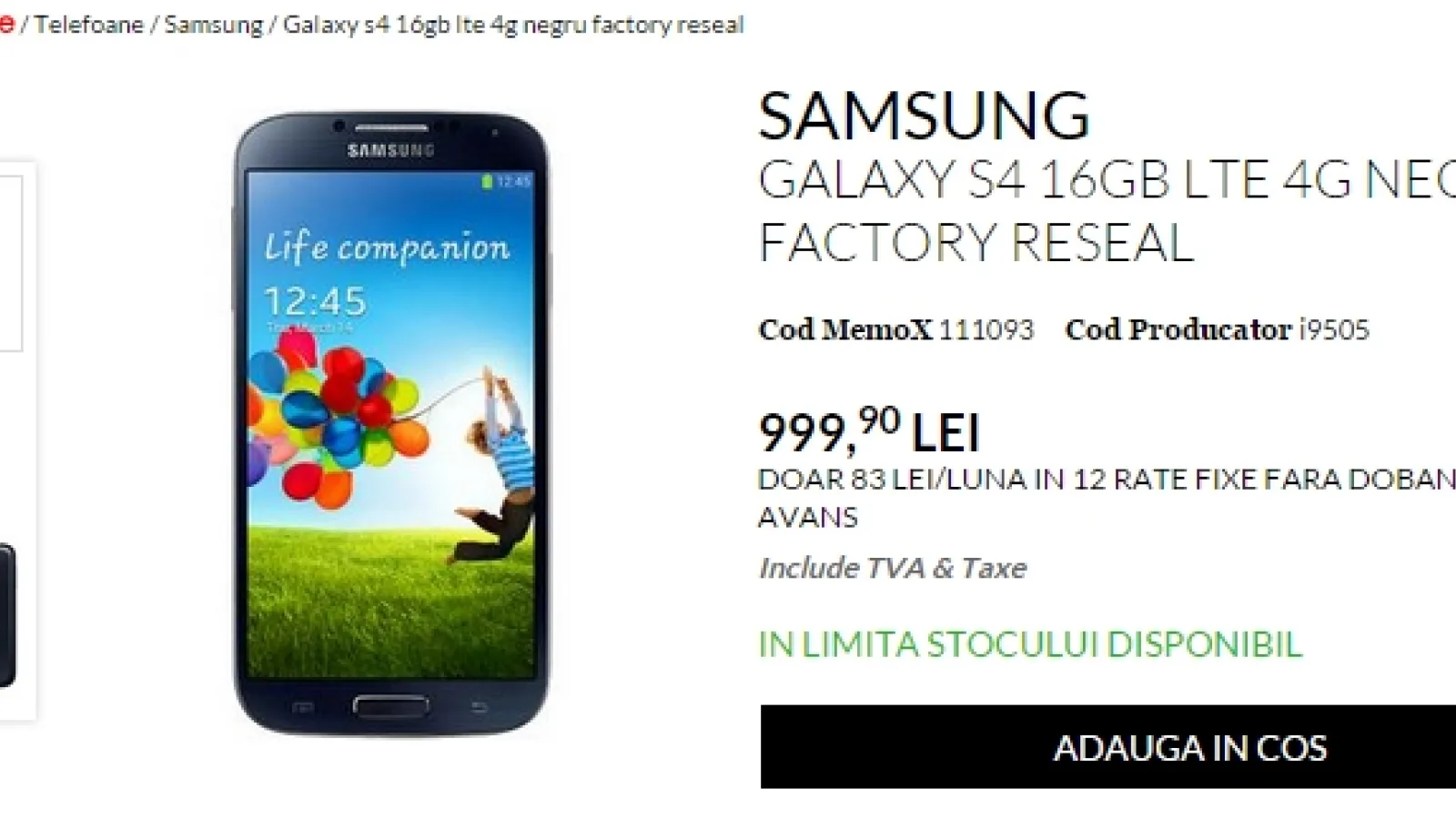 Samsung Galaxy S4 în varianta resigilată costă 999 lei la QuickMobile
