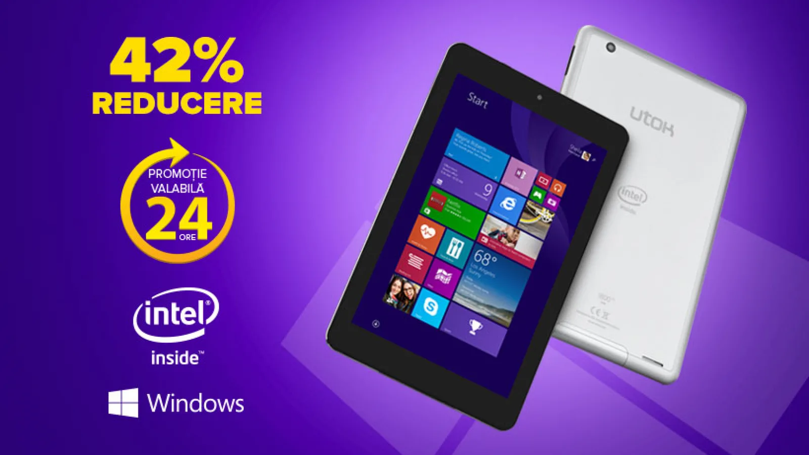 Tableta UTOK i800 cu procesor Intel și Windows 8.1 costă doar 349 lei timp de 24 de ore