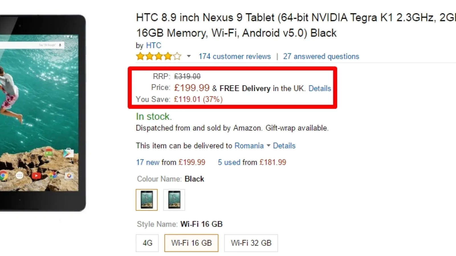 Tableta Nexus 9 are un preț excelent pe Amazon; costă 1.417 lei cu livrare în România