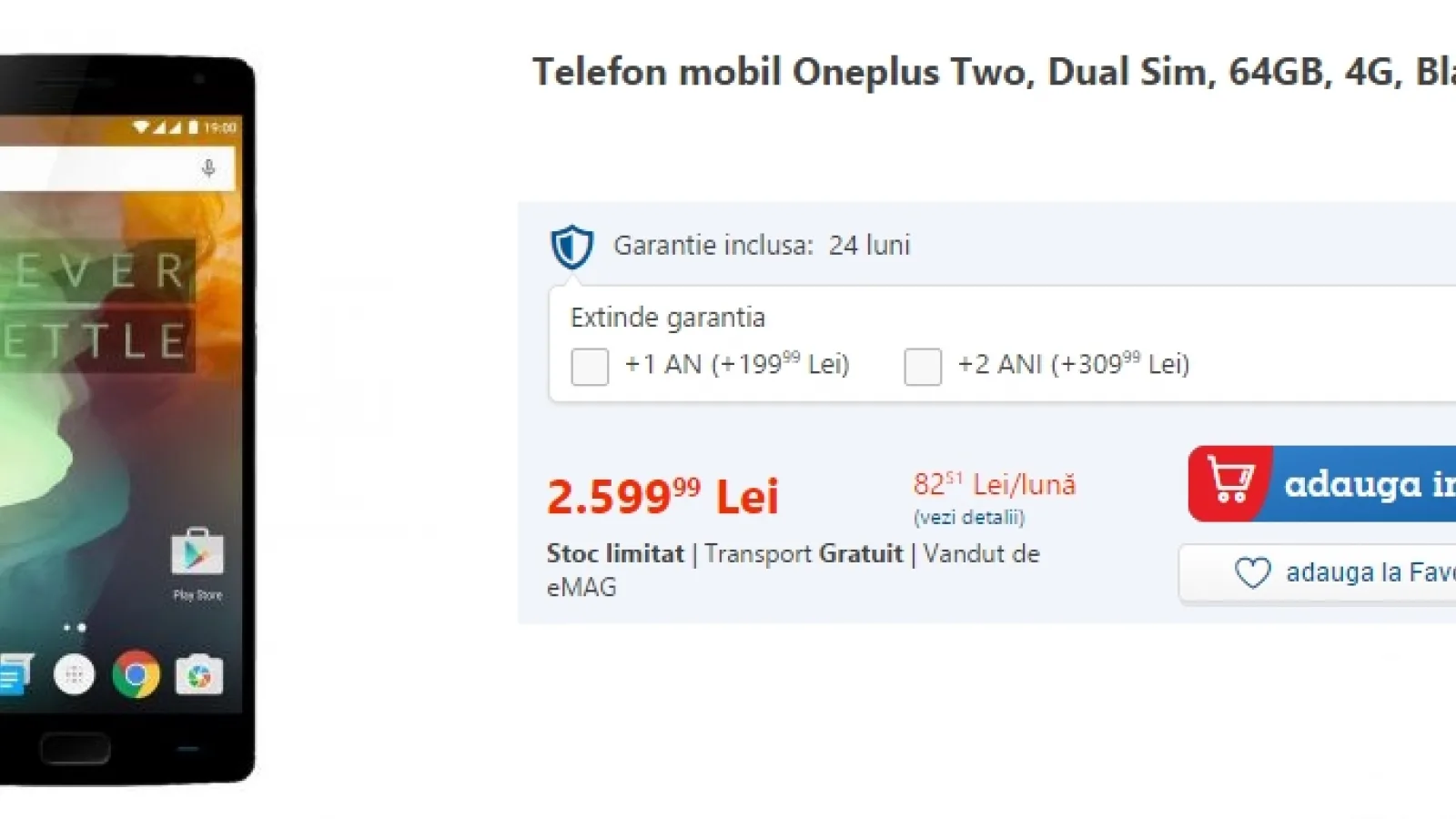 OnePlus 2 în varianta cu 64 GB de stocare este disponibil într-un stoc limitat pe eMAG.ro