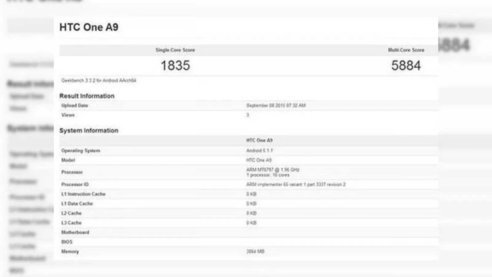 HTC One A9 își face apariția în cadrul testului benchmark Geekbench 3; vine cu procesor MediaTek 10-core și 4 GB RAM