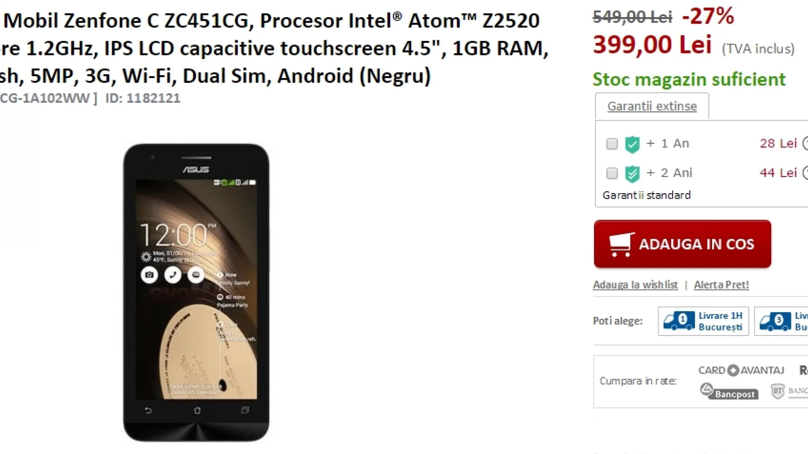 Smartphone-urile Asus au parte de reduceri atractive la evoMAG.ro; ZenFone C costă doar 399 lei