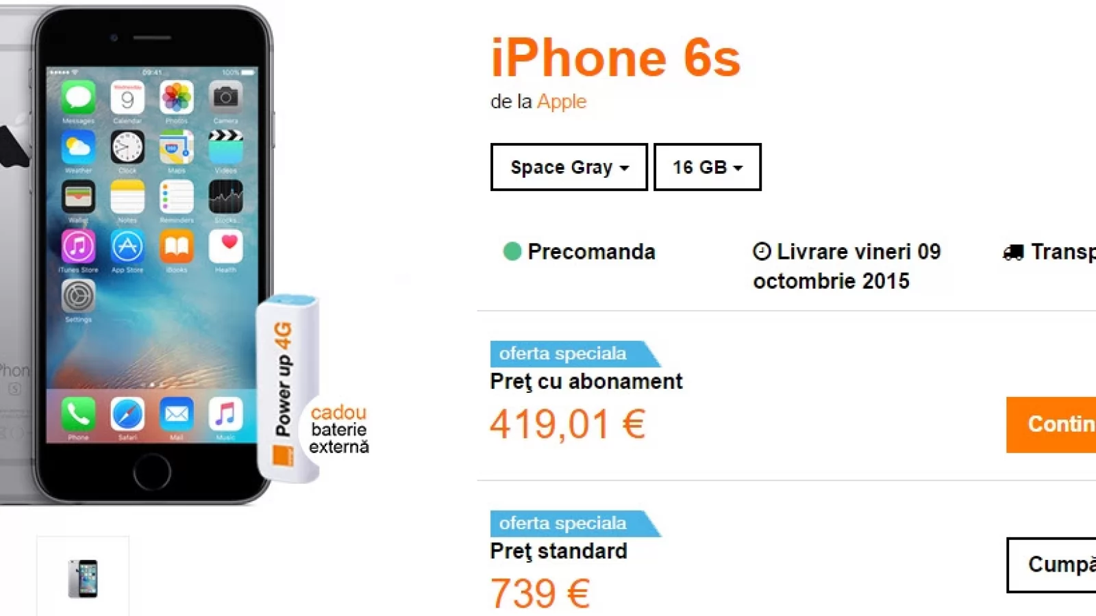 iPhone 6s 16 GB costă 3.260 lei fără abonament la Orange; iată și alte prețuri pentru noile iDevice-uri