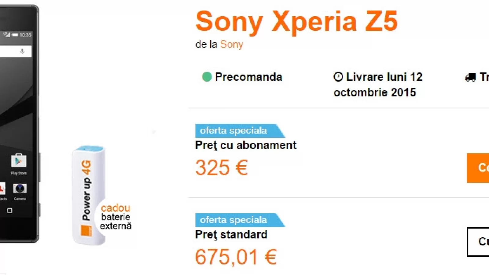 Orange România listează la precomandă noul Xperia Z5; acesta costă 2.980 lei fără abonament