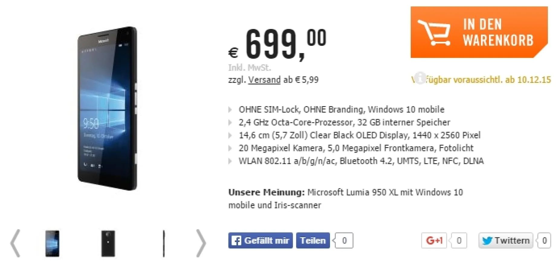 Microsoft Lumia 950 și Lumia 950 XL sunt listate la pre-comandă de câteva magazine europene