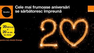 Aniversarea de 20 ani a operatorului Orange România aduce abonaților și utilizatorilor de cartele pre-plătite un bonus de 20 GB net/lună timp de 2 luni!