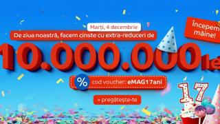 eMAG va oferi mâine reduceri în valoare totală de 10.000.000 lei! Aniversează 17 ani de activitate
