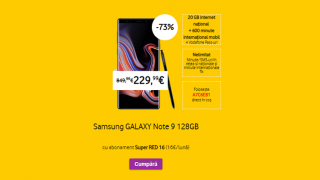 Ofertă flash! Samsung Galaxy Note 9 la doar 229 euro cu abonament Vodafone de 16 euro!