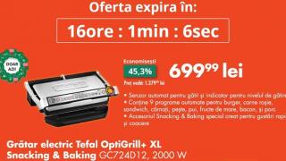 OCAZIA ZILEI pe FLANCO: Grătar electric Tefal OptiGrill+ XL Snacking & Baking GC724D12 la 699.99 lei!