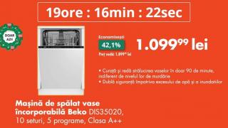 OCAZIA ZILEI pe FLANCO: Mașină de spălat vase încorporabilă Beko, 5 programe, Clasa A++ la doar 1099 de lei!