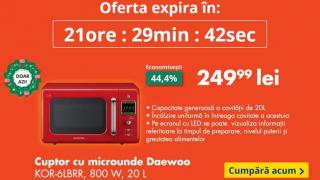 OCAZIA ZILEI pe FLANCO: Cuptor cu microunde Daewoo KOR-6LBRR, putere de 800W, la doar 249.99 lei!