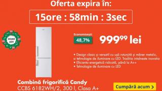 OCAZIA ZILEI pe FLANCO: Combină frigorifică Candy CCBS 6182WH/2, capacitate 300 L, clasa energetică A+, la doar 999 lei!