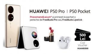 Huawei aduce în România noile telefoane P50 Pro și P50 Pocket, cu extra reducere de 500 lei și căști wireless cadou la precomandă