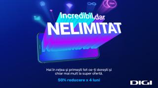 Portează-te în rețeaua mobilă DIGI și ai 50% reducere timp de 4 luni la abonament în campania "Incredibil, dar Nelimitat"
