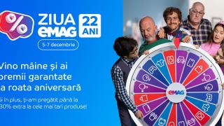 eMAG împlinește 22 de ani și introduce „Roata Cadourilor”; Putem câștiga premii garantate în perioada 5-7 decembrie