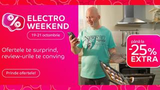 Electro Weekend la eMAG în perioada 19-21 octombrie: Până la 25% extra-discount la telefoane, televizoare, electrocasnice, gadget-uri; Ce avem în ofertă?