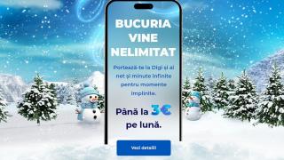 DIGI Mobil lansează oferta de Crăciun, cu 3 euro pentru Nelimitat şi alte beneficii („Bucuria vine Nelimitat")