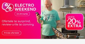 Electro Weekend are loc în perioada 22-24 martie la eMAG, cu până la 20% extra reducere la produsele tale favorite