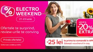 eMAG Electro Weekend vine cu extra reduceri de până la 20% la televizoare, smartphone-uri, gadget-uri și aparate de aer condiționat (21-23 iunie)