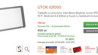 Tableta UTOK iQ1000 costă doar 499 lei timp de 48 ore; vine cu display HD de 10.1 inch și procesor Intel Atom