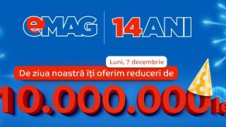 eMAG sărbătorește aniversarea de 14 ani prin reduceri de 10 milioane lei; campania promoțională are loc pe 7 decembrie