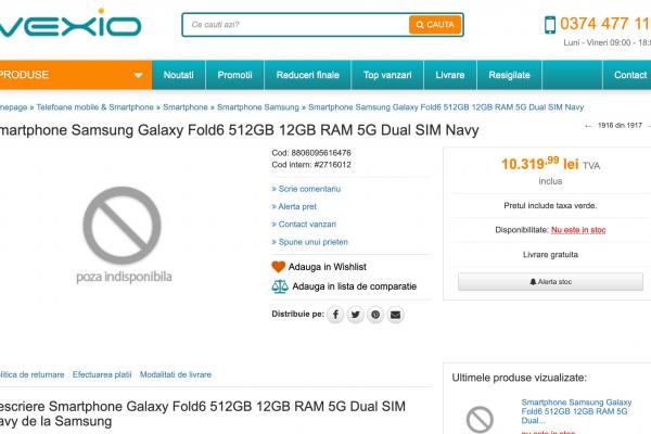 Samsung Galaxy Z Fold6 - VEXIO (Leak, dovadă preț)