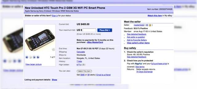 HTC Touch Pro 2, disponibil acum "la liber" pe eBay
