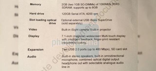Specificatiile tabletului Apple (iSlate), scapate pe web