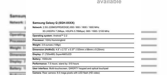 Specificatiile lui Samsung Galaxy Q, scapate pe web?