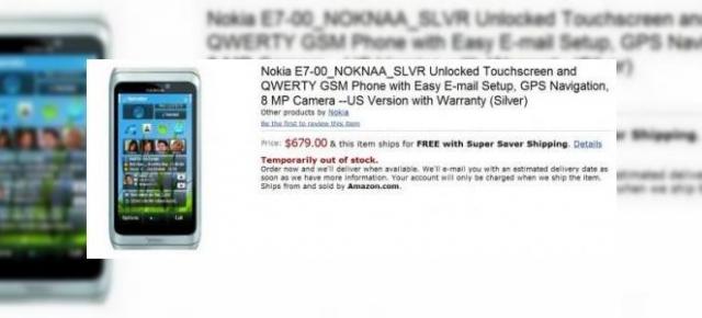 Nokia E7, disponibil pe Amazon la prețul de 679 USD