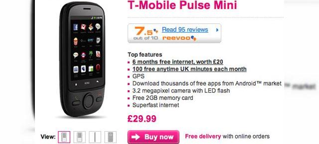 Telefoane Android de 34 de euro - T-Mobile Pulse Mini, pe roz și negru