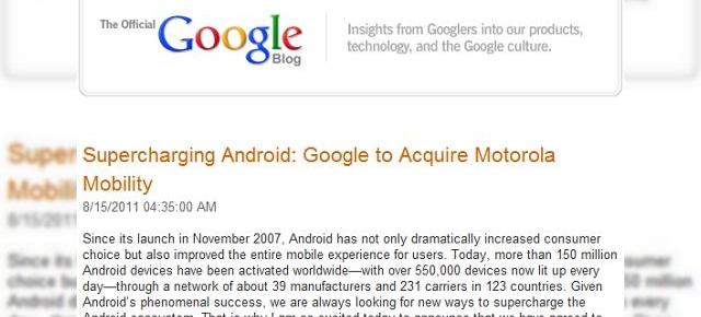 Al treilea război "mobilial": Google cumpără Motorola pentru 12.5 miliarde
