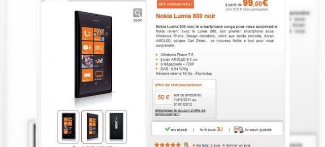 Nokia Lumia 800 disponibil la Orange Franța la prețul de 99 de euro