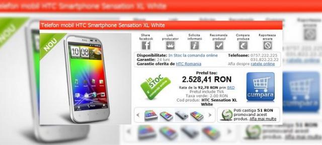 HTC Sensation XL În România acum la un preț de 2.528 lei; Iată detalii!