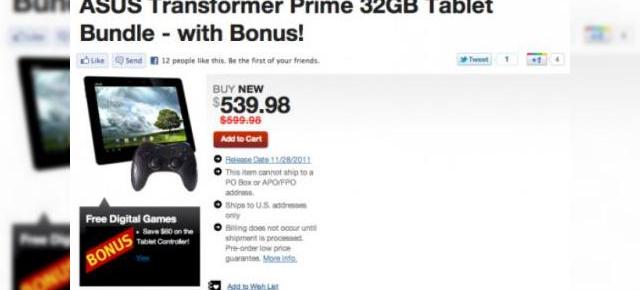 Prima tabletă quad core, gadget pentru gaming?! ASUS Transformer Prime oferit cu un joystick la prețul de 539 de dolari
