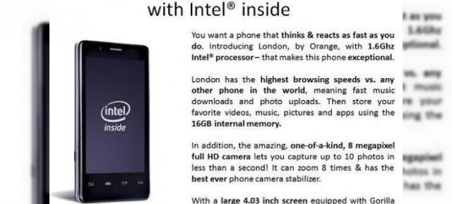Orange London, un telefon cu procesor Intel apărut Într-un sondaj Orange din greșeală