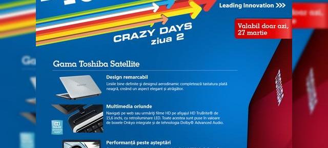 Reduceri nebune la laptopuri Toshiba În ziua 2 de Crazy Days la eMag