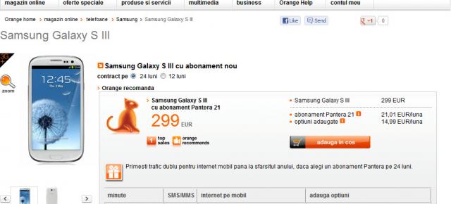 Samsung Galaxy S III vine la Orange la prețul de 299 euro (cu abonament)