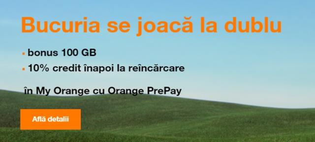 Orange România îţi oferă 100 GB bonus de Internet la cartela PrePay, 10% credit înapoi la reîncărcare; Iată cum!