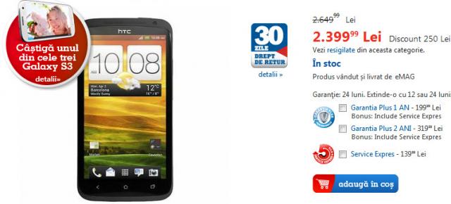 HTC One X la super preț prin eMag! Discount de 250 de lei!
