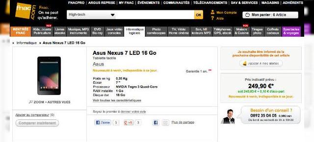 Tableta Nexus 7 confirmată pentru lansare oficială În Europa În septembrie; Costă 249.90 euro În Franța (16GB)