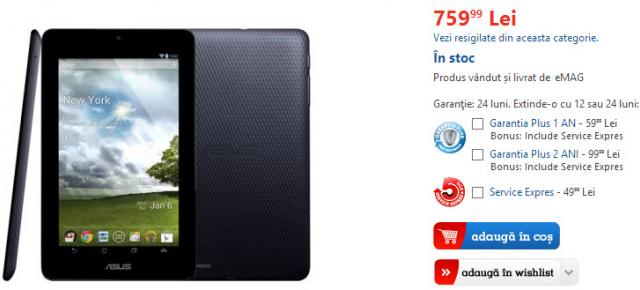 Tableta ASUS MeMo Pad ME172V disponibilă la eMAG.ro la un preț bun
